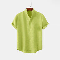 BAN COLLAR FULL LINEN SHIRT - OLIVE