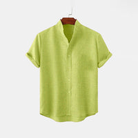 BAN COLLAR FULL LINEN SHIRT - OLIVE