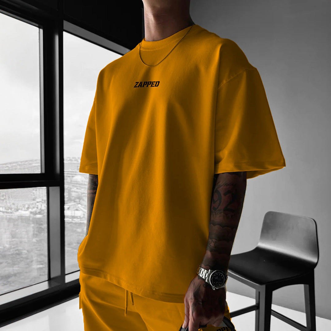 ZAPPED OVERSIZE CREW NECK COTTON T-SHIRT - ORANGE