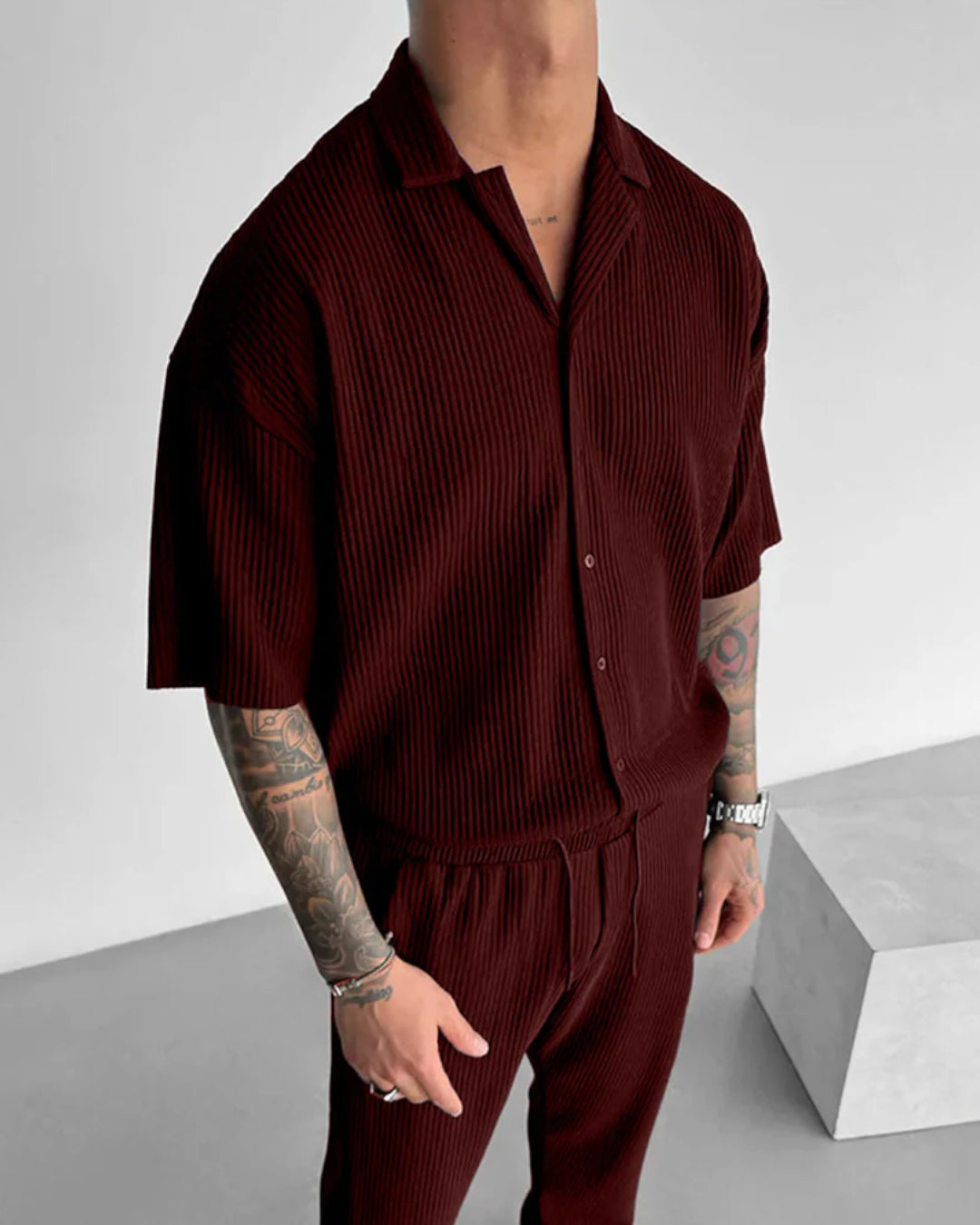OVERSIZE RIBBED SHIRT - MAROON
