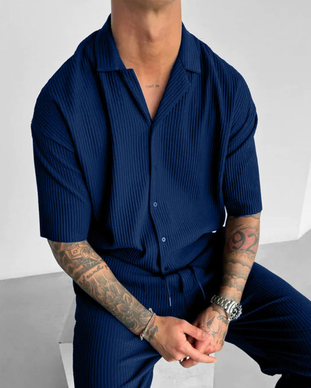 OVERSIZE RIBBED SHIRT - NAVY