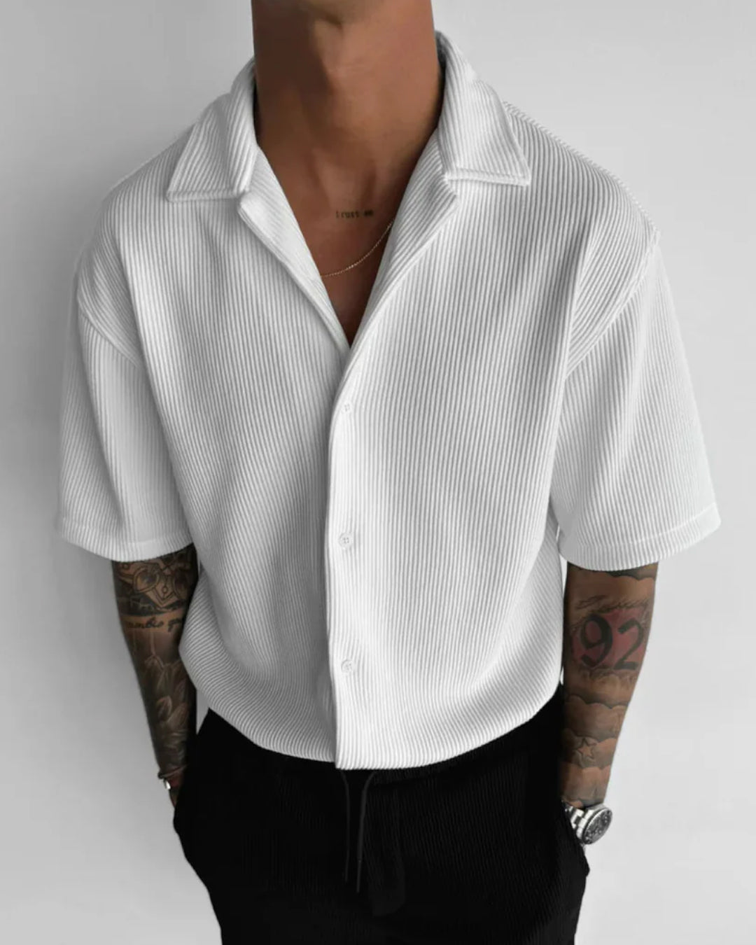 OVERSIZE RIBBED SHIRT - WHITE