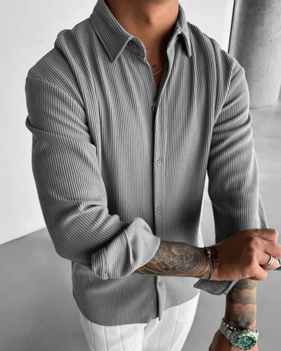 OVERSIZE RIBBED FULL SLEEVES SHIRT - GRAY