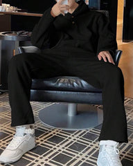 Oversize Full Sleeve HoodieShirt & Trouser Set - Black
