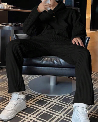 Oversize Full Sleeve HoodieShirt & Trouser Set - Black