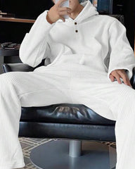 Oversize Full Sleeve HoodieShirt & Trouser Set - White
