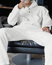 Oversize Full Sleeve HoodieShirt & Trouser Set - White