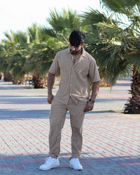 Oversize Lining Open Collar Shirt & Pants Set - Skin