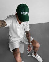 Oversize Pleated Open Collar Shirt & Short Set - White