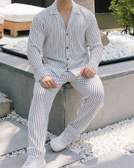 Oversize Turkish Style Open Collar Lining Shirt & Trouser Set - White