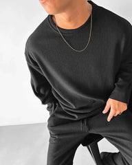 Oversized Full Sleeve O Neck T-Shirt & Trouser Set - Black