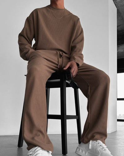 Oversized Full Sleeve O Neck T-Shirt & Trouser Set - Brown