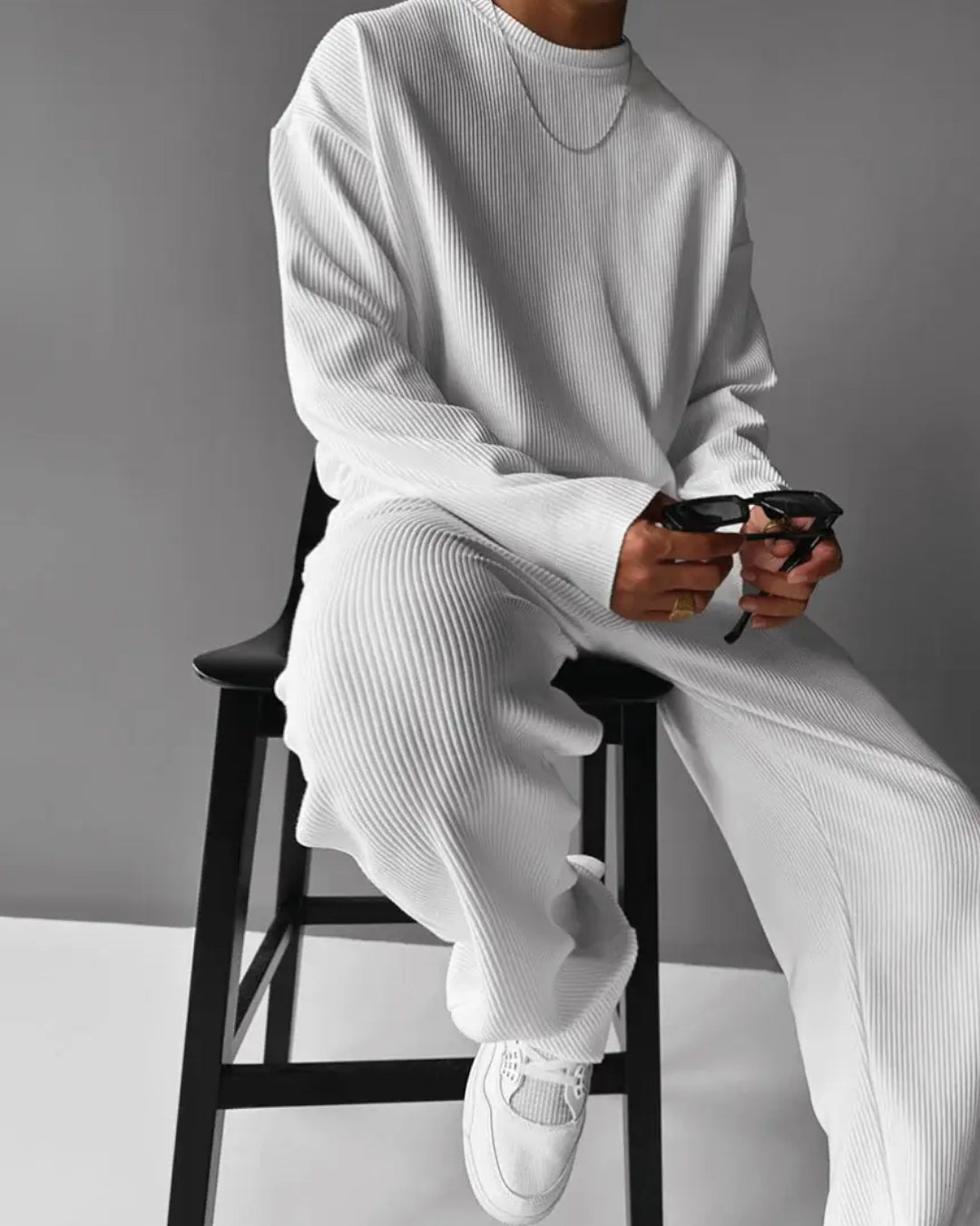 Oversized Full Sleeve O Neck T-Shirt & Trouser Set - White