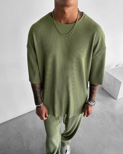 Oversized Quarter Sleeve O Neck T-Shirt & Trouser Set - Pistachio