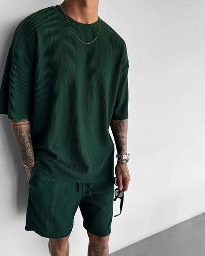Oversized Quarter Sleeve  O Neck T-Shirt & Short Set - Green
