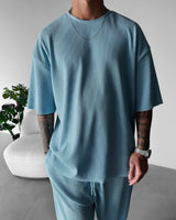 Oversized Quarter Sleeve  O Neck T-Shirt & Trouser Set - Coronet Blue