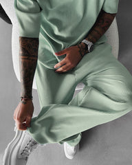 Oversized Quarter Sleeve  O Neck T-Shirt & Trouser Set - Tea green