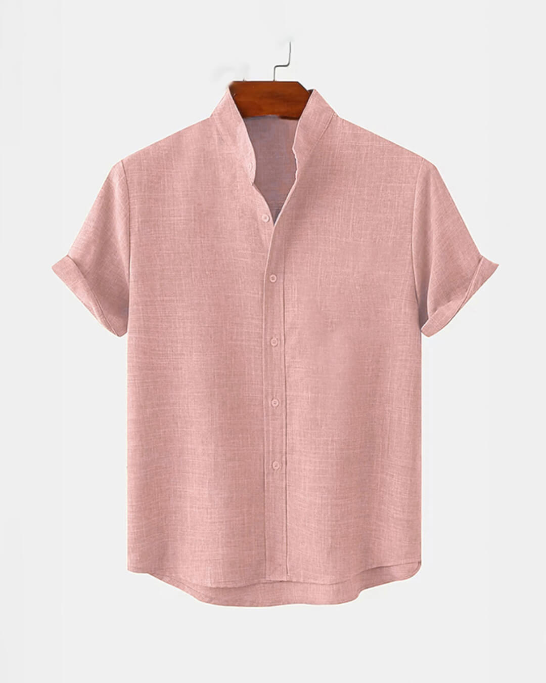 BAN COLLAR LINEN SHIRT - PEACH
