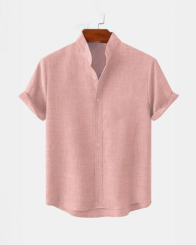 BAN COLLAR LINEN SHIRT - PEACH