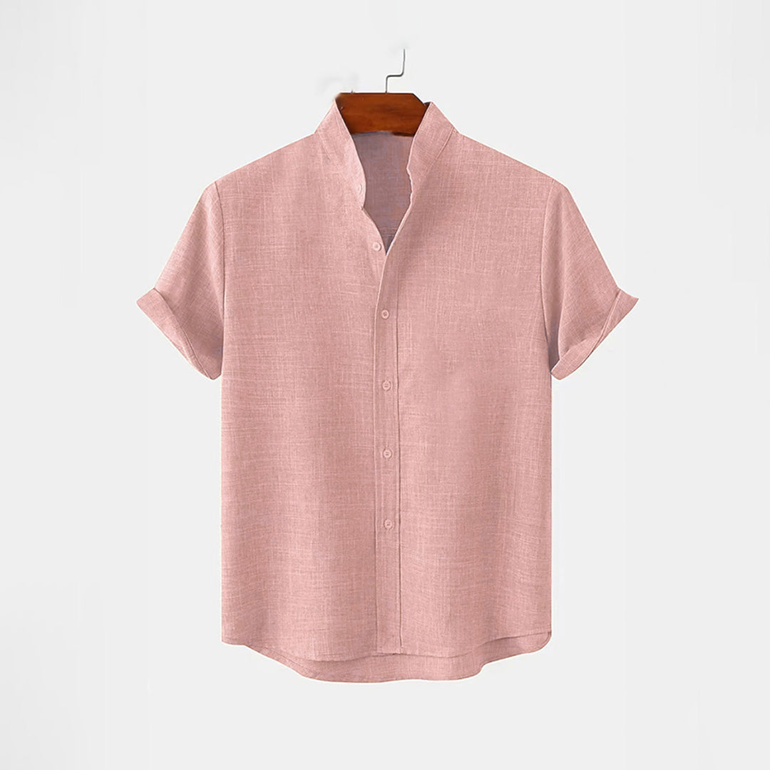 BAN COLLAR FULL LINEN SHIRT - PEACH