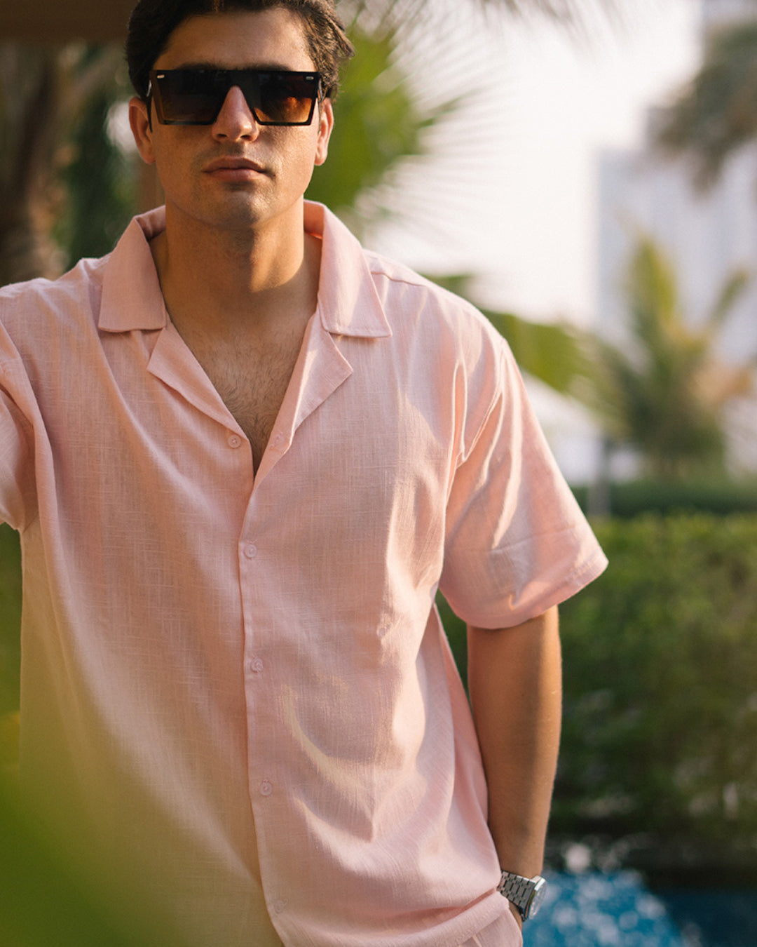 CLASSIC BOWLING LINEN SHIRT - PEACH