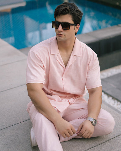 SIGNATURE LOOSE FIT RICH LINEN CORD SET - PEACH