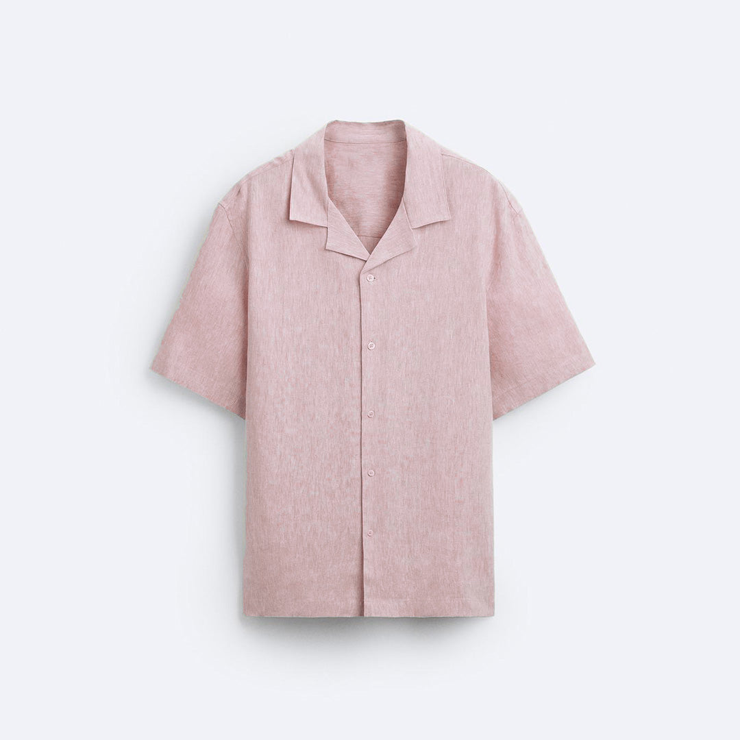 RELAXED FIT BOWLING LINEN SHIRT - PEACH