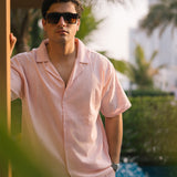 RELAXED FIT BOWLING LINEN SHIRT - PEACH