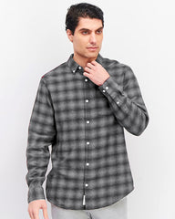 PLAID LONG SLEEVE COTTON SHIRT - GRAY