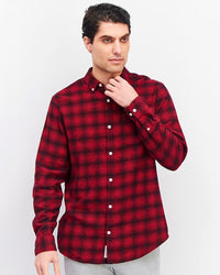 PLAID LONG SLEEVE COTTON SHIRT - RED
