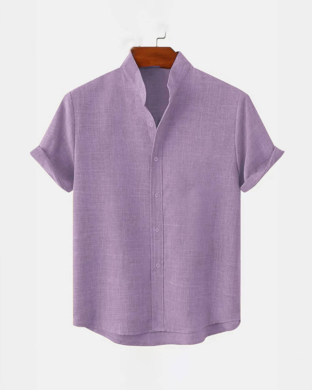 BAN COLLAR LINEN SHIRT - PURPLE