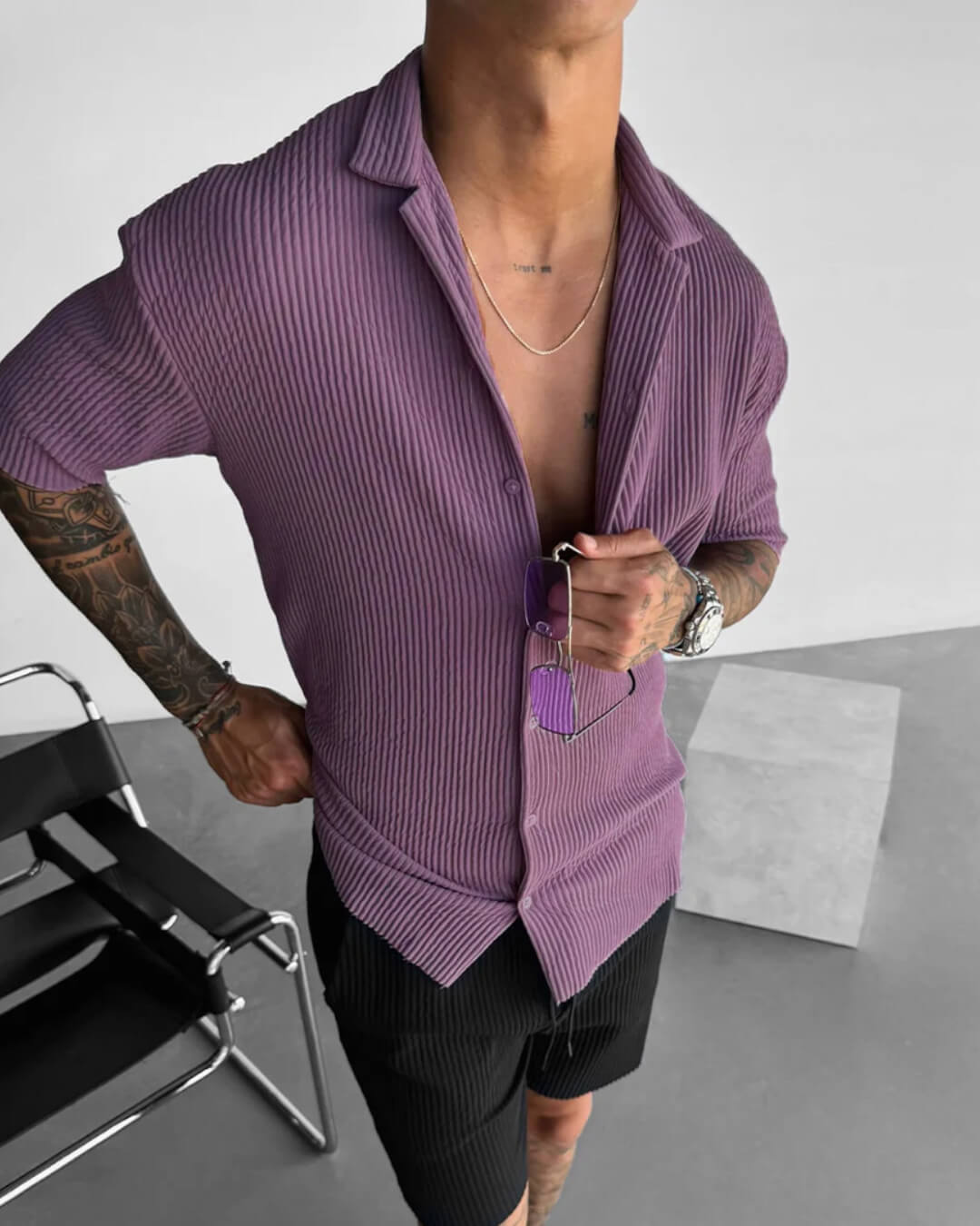 OVERSIZE RIBBED SHIRT - ELDERBERRY