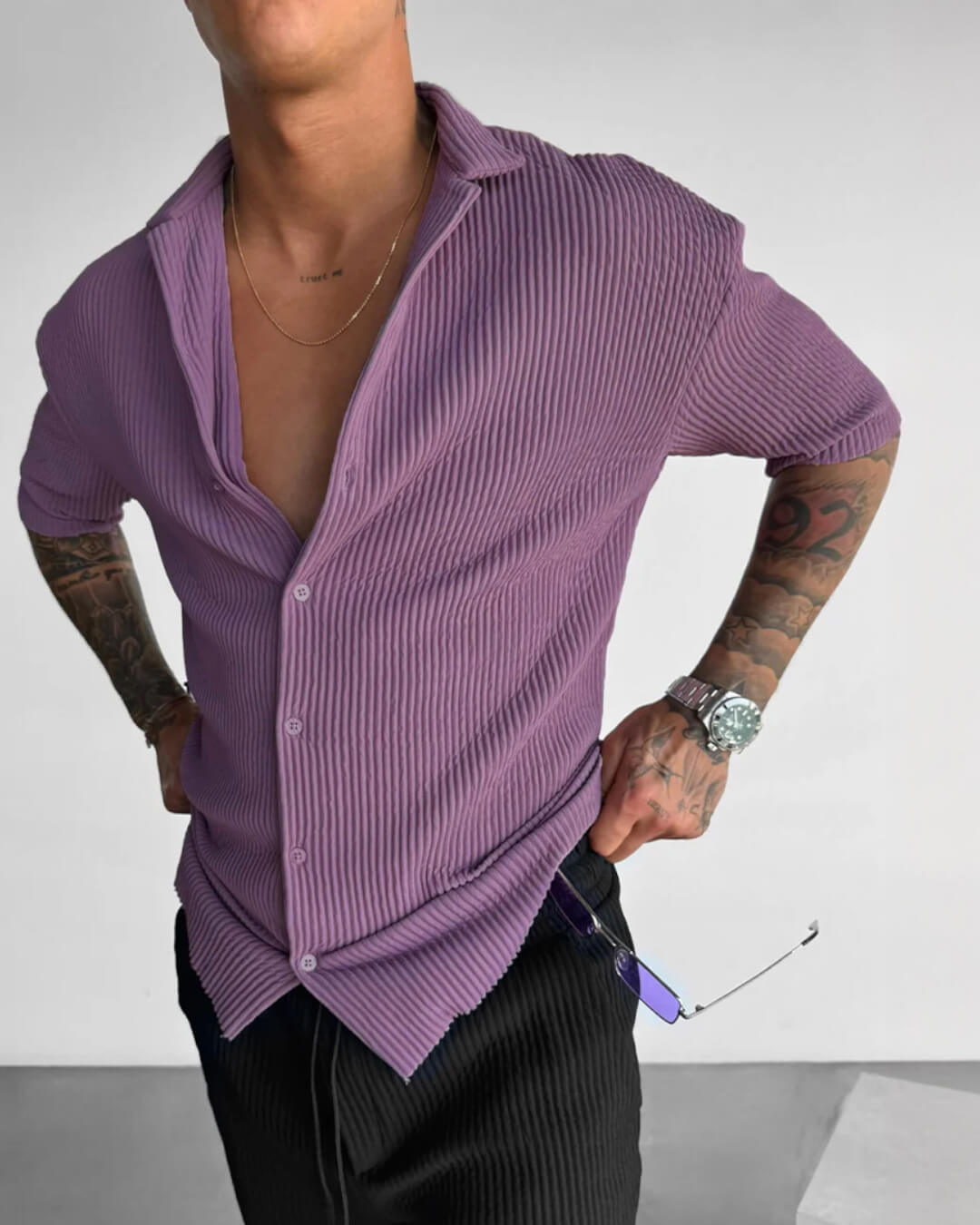 OVERSIZE RIBBED SHIRT - ELDERBERRY