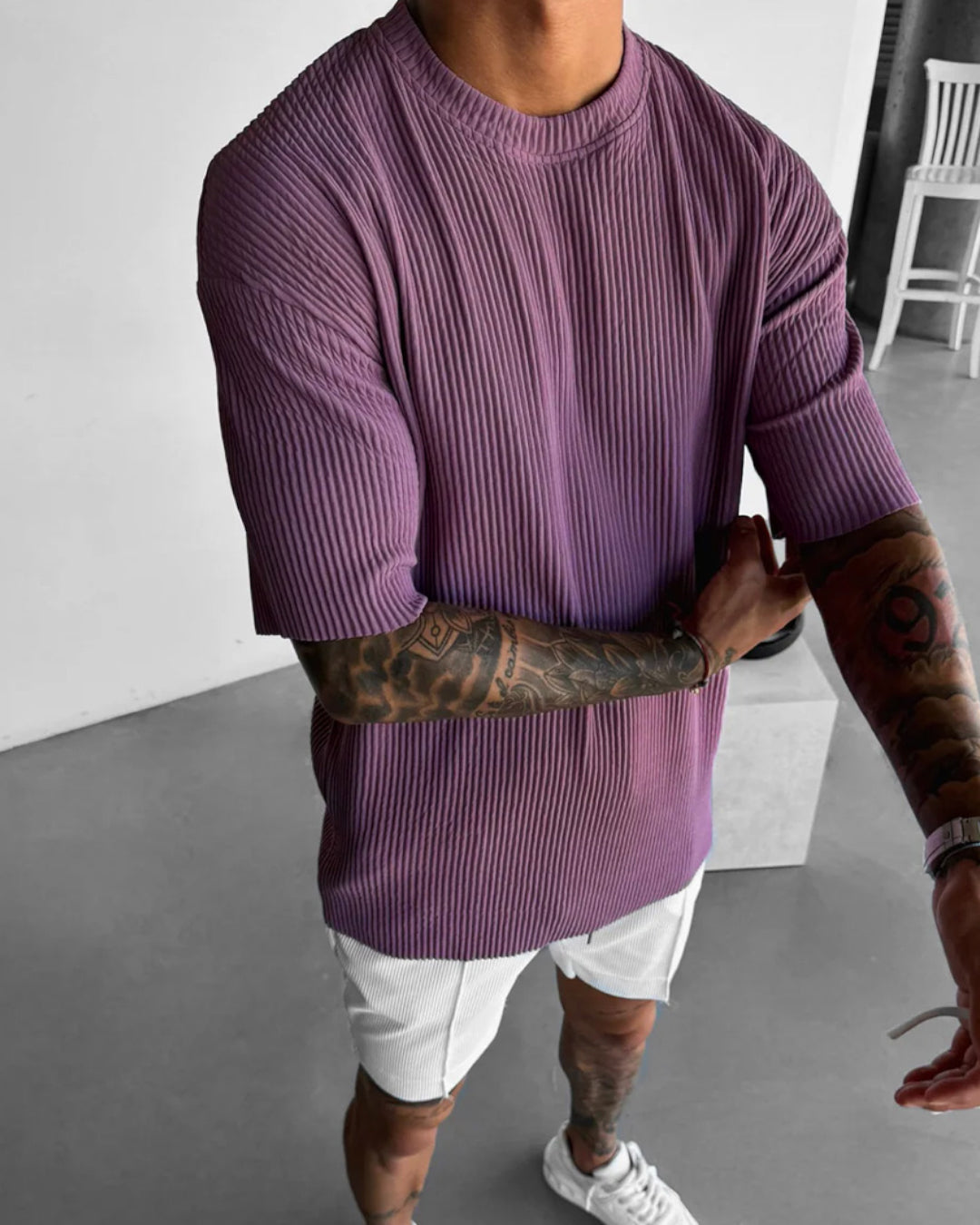 OVERSIZE RIBBED T-SHIRT - ELDERBERRY