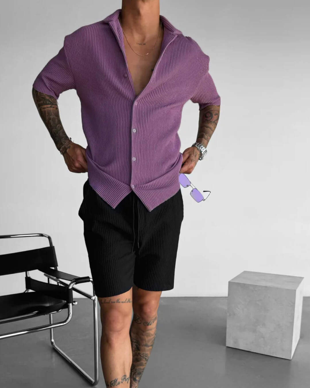 OVERSIZE RIBBED SHIRT - ELDERBERRY