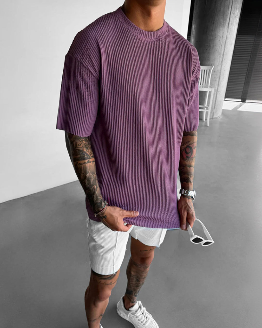 OVERSIZE RIBBED T-SHIRT - ELDERBERRY