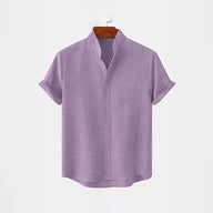 BAN COLLAR FULL LINEN SHIRT - PURPLE