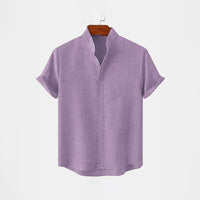 BAN COLLAR FULL LINEN SHIRT - PURPLE