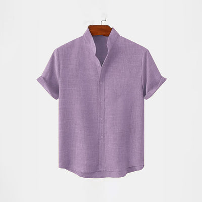 BAN COLLAR LINEN SHIRT - PURPLE