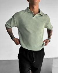 OVERSIZE RIBBED POLO T-SHIRT - TEA GREEN