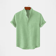 BAN COLLAR FULL LINEN SHIRT - PISTACHIO