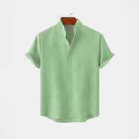 BAN COLLAR FULL LINEN SHIRT - PISTACHIO