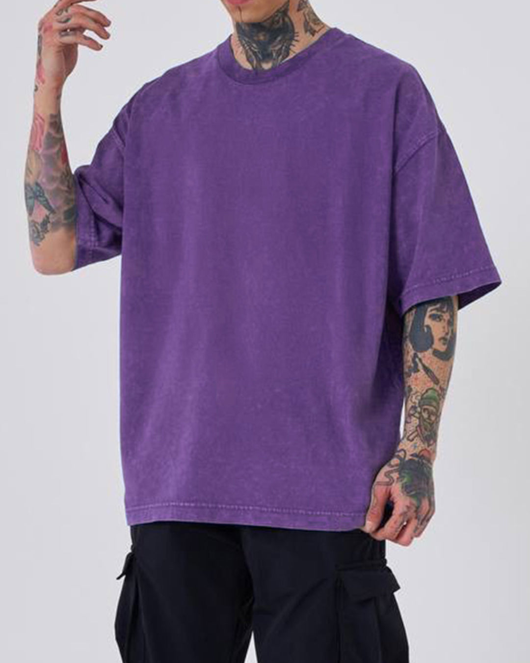 OVERSIZE ACID WASH T-SHIRT - PURPLE