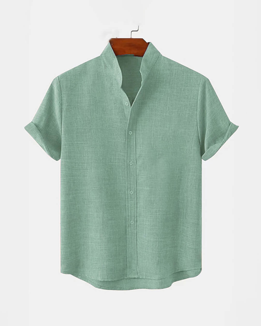 BAN COLLAR LINEN SHIRT - SEA GREEN