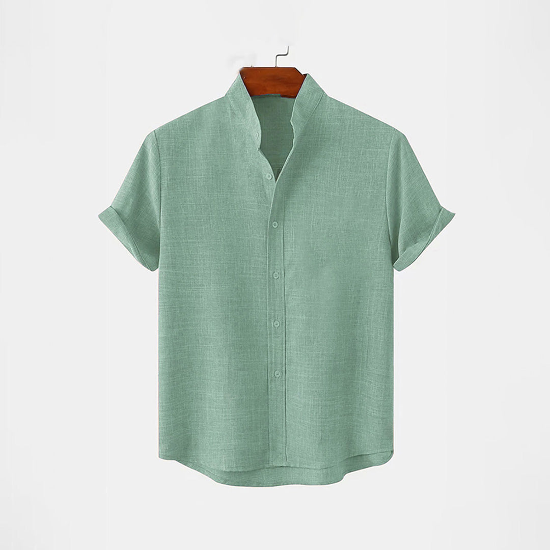 BAN COLLAR FULL LINEN SHIRT - SEA GREEN