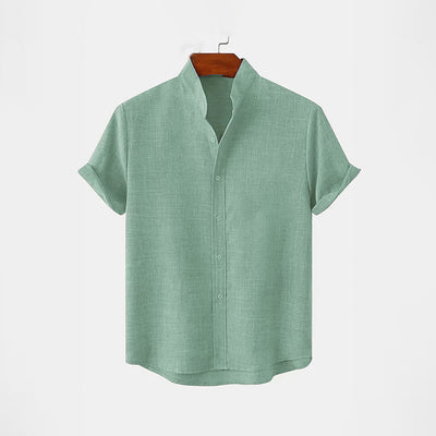 BAN COLLAR LINEN SHIRT - SEA GREEN
