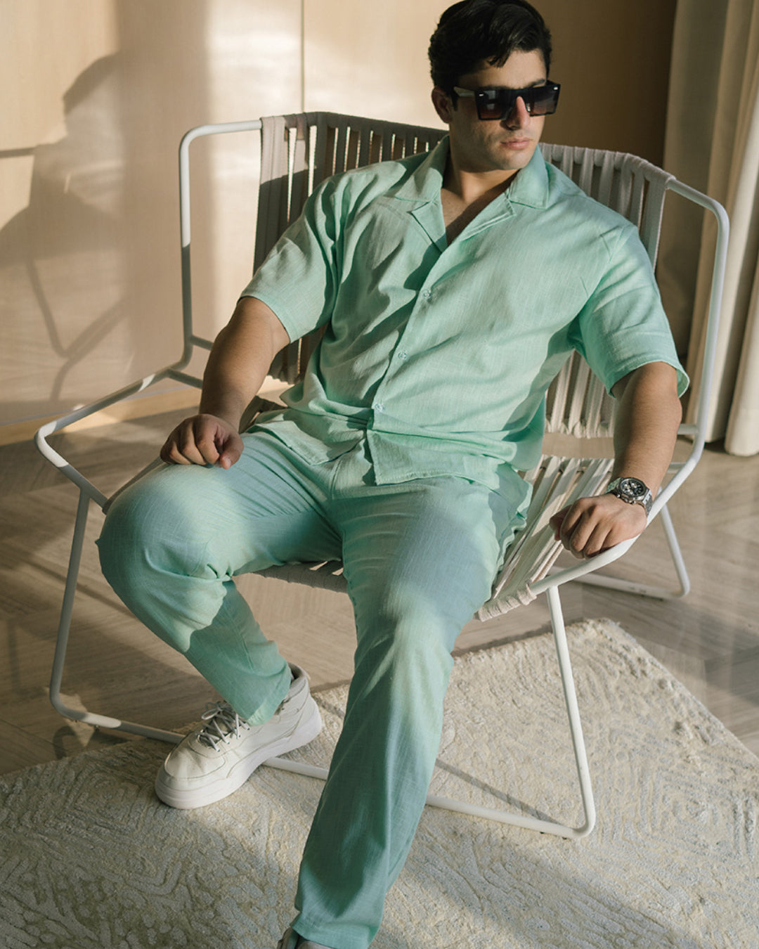 SIGNATURE LOOSE FIT RICH LINEN CORD SET - SEA GREEN