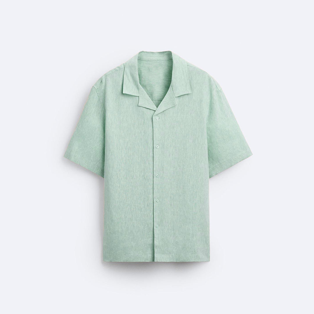 RELAXED FIT BOWLING LINEN SHIRT - SEA GREEN