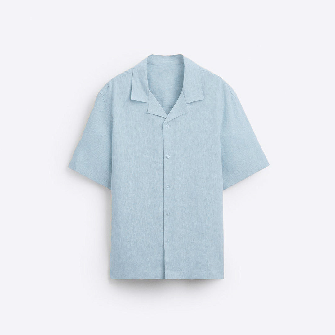 RELAXED FIT BOWLING LINEN SHIRT - BLUE