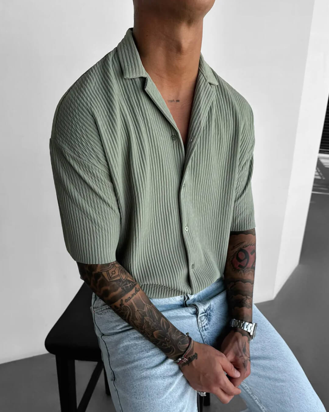 OVERSIZE RIBBED SHIRT - TEA GREEN